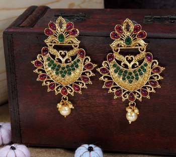 LALSO Traditional Style Kempu Green Stones Earrings - LSE05_KG 1