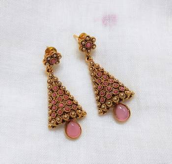 LALSO Preety Pink Partywear Earrings - LKE32_PK 1