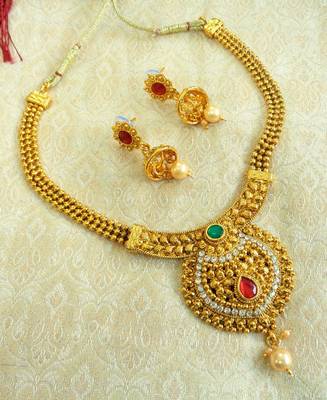 LALSO Gorgeous Gold Plated Brass Chain Necklace Set - LBCN11_RG 1