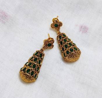 LALSO GREEN Kundan Gold Plated Earrings - LKE31_GR 2