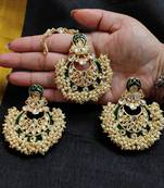 LALSO Bridal Jewelry Peach Meenakari Enameled Bandhani Work Maangtika Earring Combo Set  - LKTE21_GR