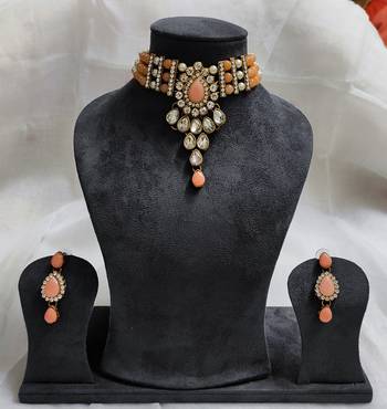 LALSO Marvelous Peach Kundan Jewelry Neckalce Set - LKPN02_PH 1