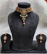 LALSO Marvelous Peach Kundan Jewelry Neckalce Set - LKPN02_PH