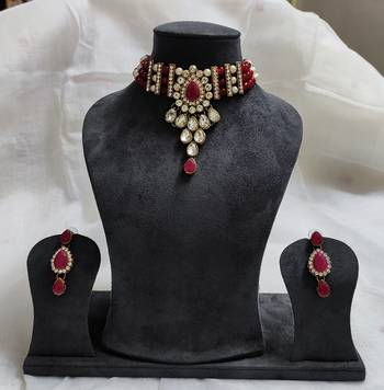 LALSO Marvelous Maroon Kundan Jewelry Neckalce Set - LKPN02_MR 1