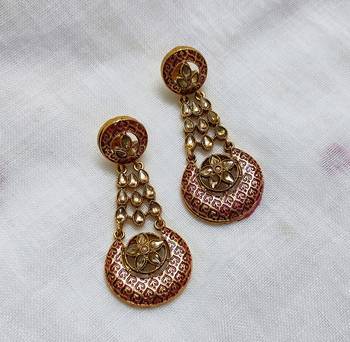 LALSO Stylish Maroon Party Wear Meenakari Enameled Earrings  - LME21_MR 2
