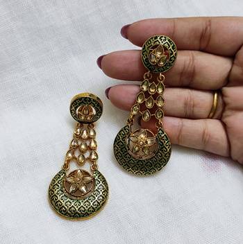 LALSO Stylish Green Party Wear Meenakari Enameled Earrings  - LME21_GR 1