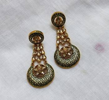 LALSO Stylish Green Party Wear Meenakari Enameled Earrings  - LME21_GR 2