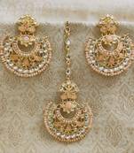 LALSO Stunning Peach Kundan Work Earring Maangtika Set - LKTE14_PH