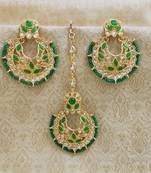 LALSO Stunning Green Kundan Work Earring Maangtika Set - LKTE13_GR