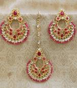 LALSO Stunning Ruby Kundan Work Earring Maangtika Set - LKTE16_RB