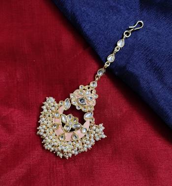 LALSO Designer Peach Meenakari And Pearl Bandhani Work Bridal Maangtika - LBTK04_PH 1