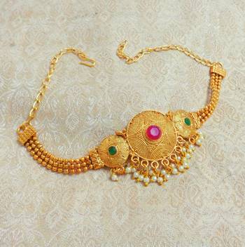 LALSO Amazing Premium Gold Plated Pearl Beaded Bajuband Armlet - LSBB_23 1