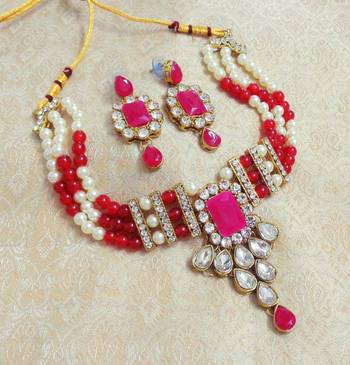 LALSO Elegent Ruby Kundan Jewelry Neckalce Set - LKPN01_RB 1