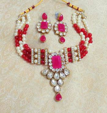LALSO Elegent Ruby Kundan Jewelry Neckalce Set - LKPN01_RB 2