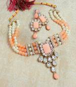 LALSO Elegent Peach Kundan Jewelry Neckalce Set - LKPN01_PH