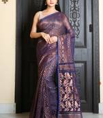 Navy blue woven jamdani saree