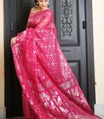 Rani pink woven jamdani saree