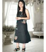 Black Semi-Silk Kurta With French Knot Embroidery