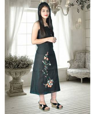 Black Semi-Silk Kurta With French Knot Embroidery 2