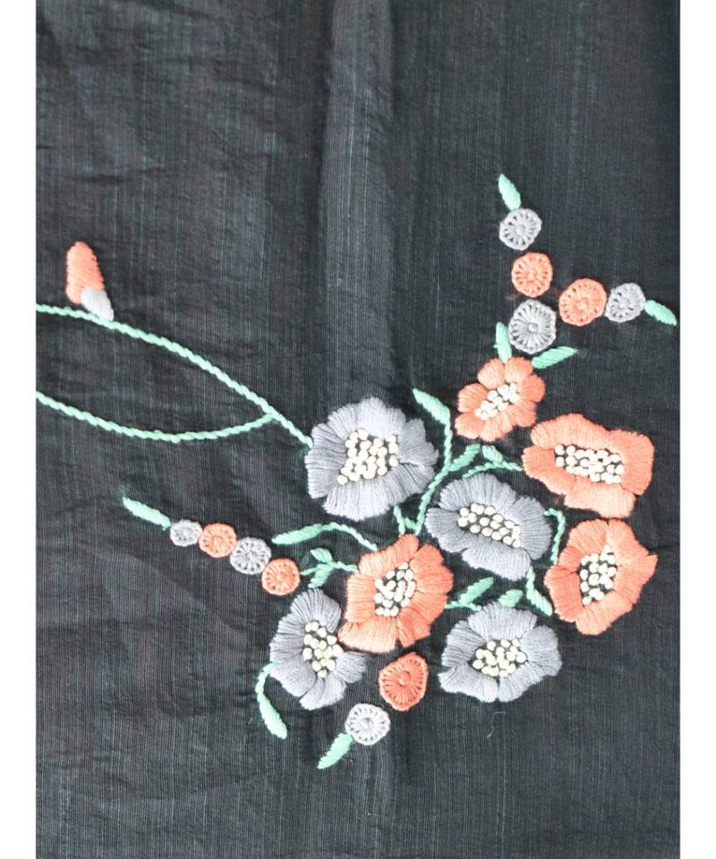 Black Semi-Silk Kurta With French Knot Embroidery