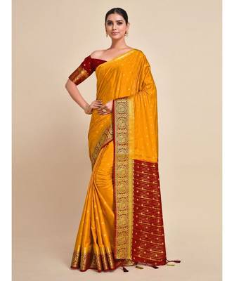 Women's Mysore Silk Crepe Saree With Unstiched Blouse 2