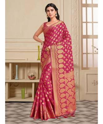 Women's Mysore Silk Crepe Saree With Unstiched blouse B 1