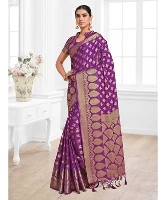 Benarasi Silk Blend Crepe Woven Saree With Unstiched blouse B 1