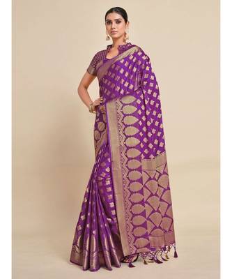 Benarasi Silk Blend Crepe Woven Saree With Unstiched blouse B 2