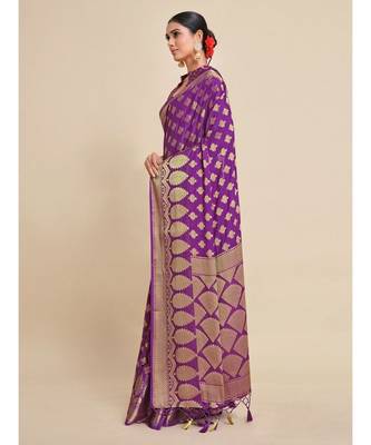 Benarasi Silk Blend Crepe Woven Saree With Unstiched blouse B 4