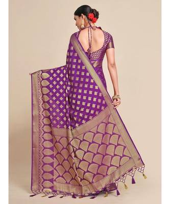 Benarasi Silk Blend Crepe Woven Saree With Unstiched blouse B 5