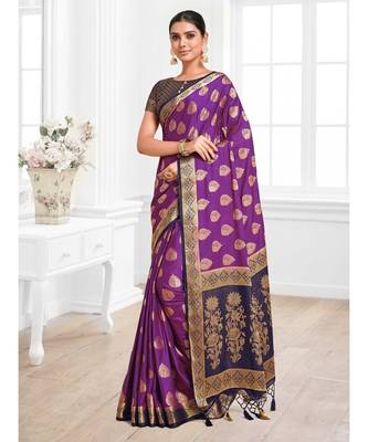 Women's Mysore Silk Crepe Saree With Unstiched blouse B 1