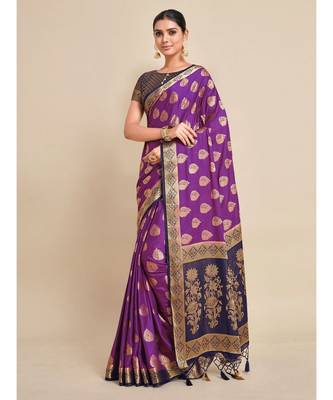 Women's Mysore Silk Crepe Saree With Unstiched blouse B 2