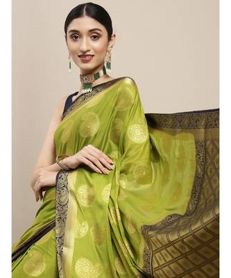 Women's Mysore Silk Crepe Saree With Unstiched Blouse 1