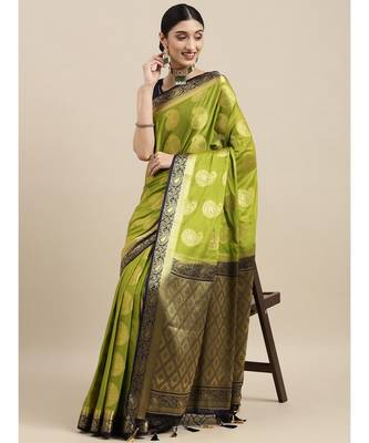 Women's Mysore Silk Crepe Saree With Unstiched Blouse 3