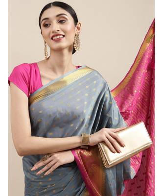 Women's Mysore Silk Crepe Saree With Unstiched Blouse 2