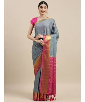 Women's Mysore Silk Crepe Saree With Unstiched Blouse 1