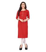 red cotton plain  kurti