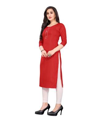 red cotton plain  kurti 3