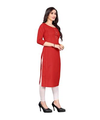 red cotton plain  kurti 4