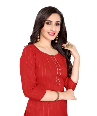 red cotton plain  kurti 5