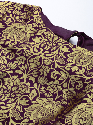Burgundy & Gold Silk Blend Woven Design Semi Stitched Lehenga & Unstitched Blouse with Dupatta 4