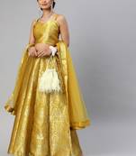 Mustard Yellow & Golden Woven Silk Blend  Semi Stitched Lehenga & Unstitched Blouse with Dupatta