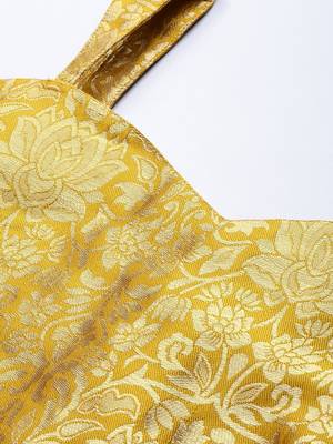 Mustard Yellow & Golden Woven Silk Blend  Semi Stitched Lehenga & Unstitched Blouse with Dupatta 4