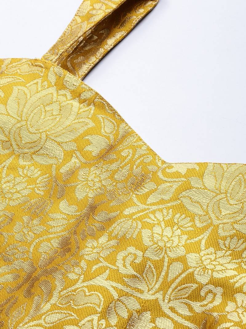 Mustard Yellow & Golden Woven Silk Blend  Semi Stitched Lehenga & Unstitched Blouse with Dupatta