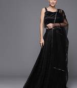 Black Beads and Stones Net Semi Stitched Lehenga & Unstitched Blouse With Dupatta