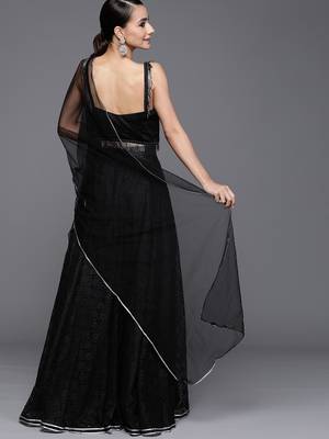 Black Beads and Stones Net Semi Stitched Lehenga & Unstitched Blouse With Dupatta 2