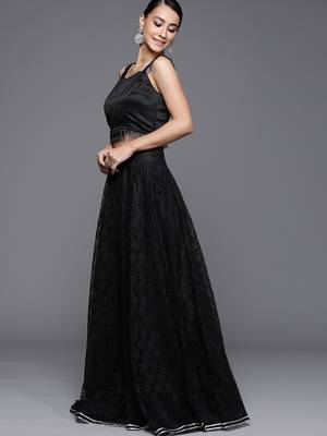 Black Beads and Stones Net Semi Stitched Lehenga & Unstitched Blouse With Dupatta 3