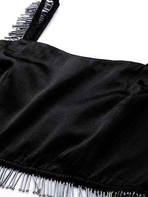 Black Beads and Stones Net Semi Stitched Lehenga & Unstitched Blouse With Dupatta 4