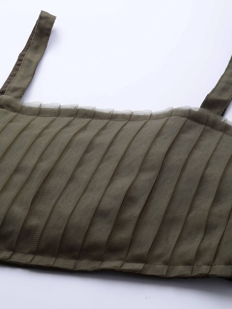 Olive Green Sequinned Net Semi Stitched Lehenga & Unstitched Blouse With Dupatta