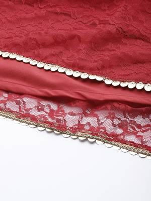 Maroon Self Designed Net Semi Stitched Lehenga & Unstitched Blouse With Dupatta 4